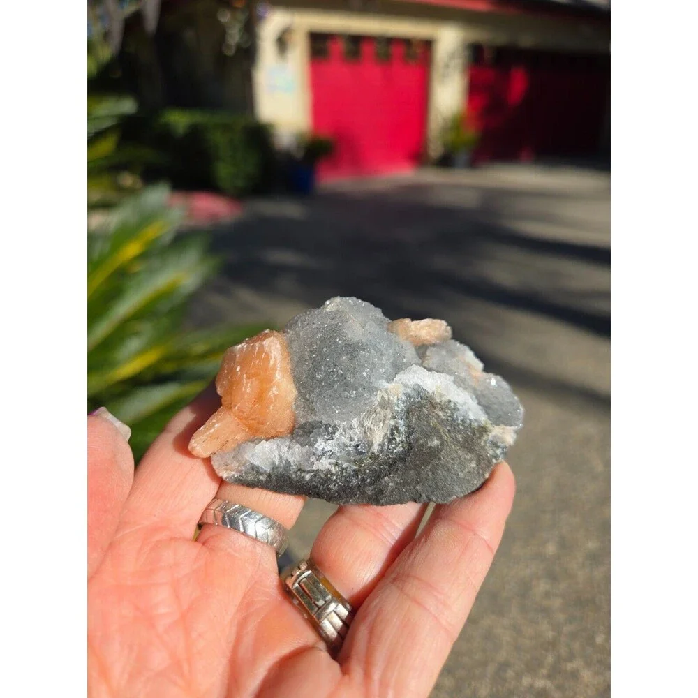 Apophyllite Gray Chalcedony Peach Stilbite Zeolite Crystal, 115g